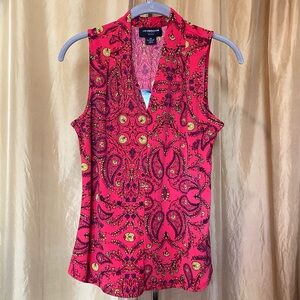 Petite Small Liz Claiborne Blouse. Red Paisley, VNeck